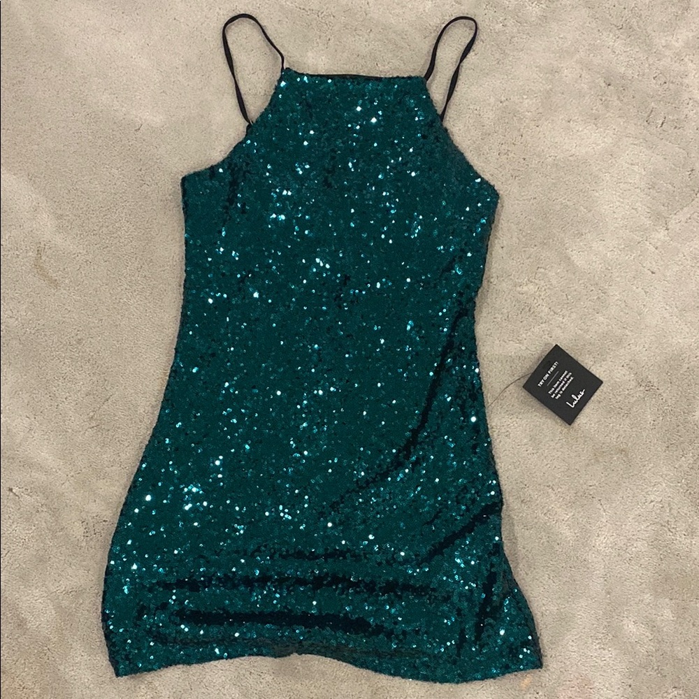 Lulu's Green Sequin Mini Dress